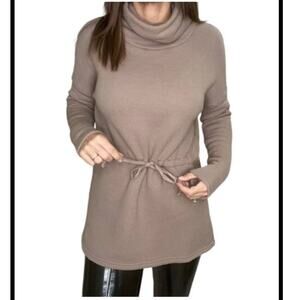 Bobi French Terry Tunic In Java Funnel Neck Waist Adjustable Drawstring Medium